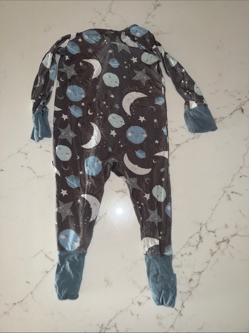Little Sleepies Gray Footed One-Piece with Blue Moon & Star Print - Picture 3 of 3